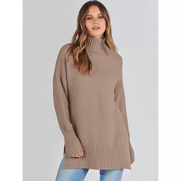 imageANRABESS Womens Turtleneck Sweaters Oversized Long Sleeve Split Hem Chunky Knit Casual Pullover Sweater Tops JumperKhaki