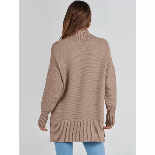 imageANRABESS Womens Turtleneck Sweaters Oversized Long Sleeve Split Hem Chunky Knit Casual Pullover Sweater Tops JumperKhaki
