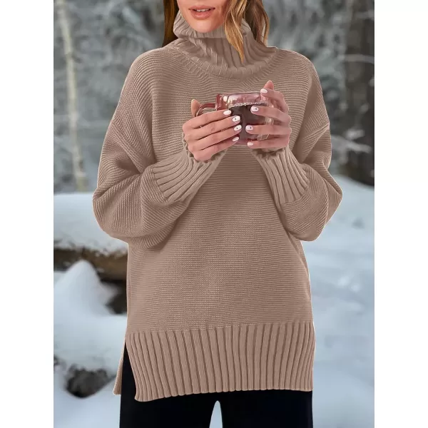 imageANRABESS Womens Turtleneck Sweaters Oversized Long Sleeve Split Hem Chunky Knit Casual Pullover Sweater Tops JumperKhaki