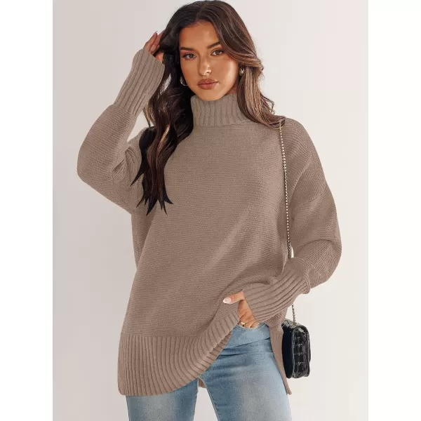 imageANRABESS Womens Turtleneck Sweaters Oversized Long Sleeve Split Hem Chunky Knit Casual Pullover Sweater Tops JumperKhaki