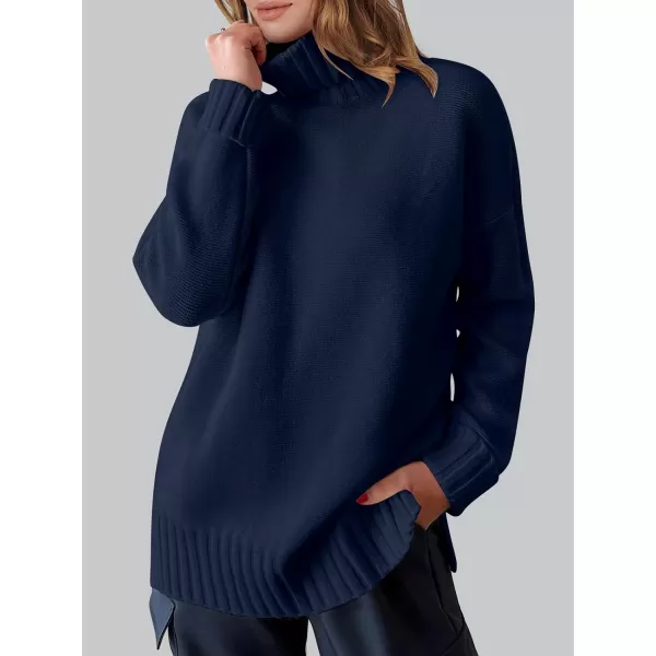imageANRABESS Womens Turtleneck Sweaters Oversized Long Sleeve Split Hem Chunky Knit Casual Pullover Sweater Tops JumperNavy Blue