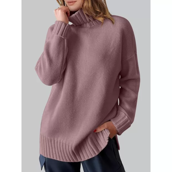 imageANRABESS Womens Turtleneck Sweaters Oversized Long Sleeve Split Hem Chunky Knit Casual Pullover Sweater Tops JumperNutmeg