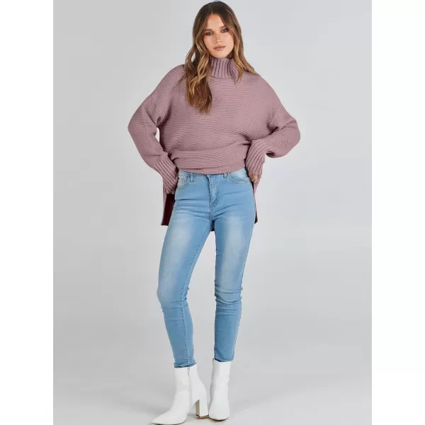 imageANRABESS Womens Turtleneck Sweaters Oversized Long Sleeve Split Hem Chunky Knit Casual Pullover Sweater Tops JumperNutmeg