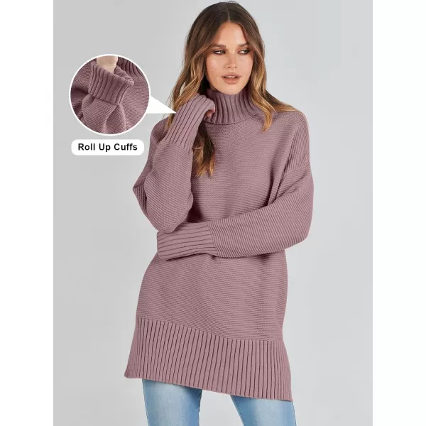 imageANRABESS Womens Turtleneck Sweaters Oversized Long Sleeve Split Hem Chunky Knit Casual Pullover Sweater Tops JumperNutmeg