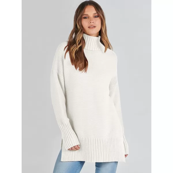 imageANRABESS Womens Turtleneck Sweaters Oversized Long Sleeve Split Hem Chunky Knit Casual Pullover Sweater Tops JumperWhite