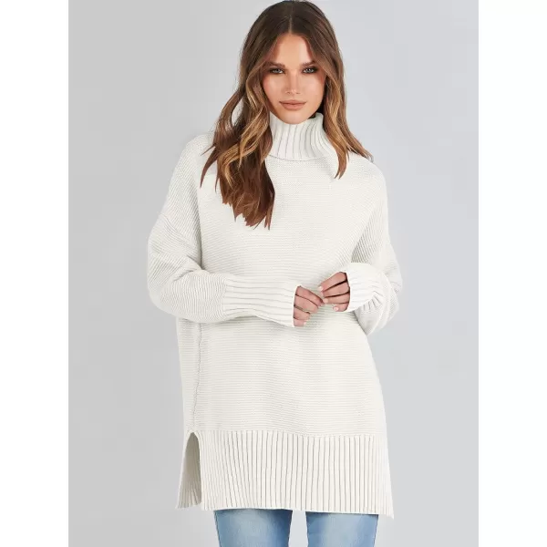 imageANRABESS Womens Turtleneck Sweaters Oversized Long Sleeve Split Hem Chunky Knit Casual Pullover Sweater Tops JumperWhite