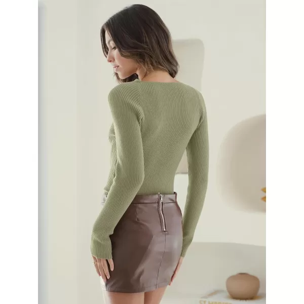 imageANRABESS Womens Twist Cutout V Neck Ribbed Knit Sweater Long Sleeve Soft Slim Fit Pullover Tops07avocado