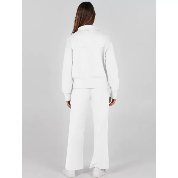 imageANRABESS Womens Two Piece Outfits 2023 Fall Sweatsuit Set Half Zip Cropped Sweatshirt Wide Leg Sweatpant Lounge SetWhite