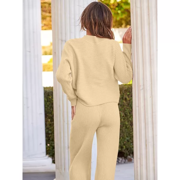 imageANRABESS Womens Two Piece Outfits Batwing Long Sleeve Crop Top amp Ribbed Knit Wide Leg Pants Loungewear Sweater SetsApricot