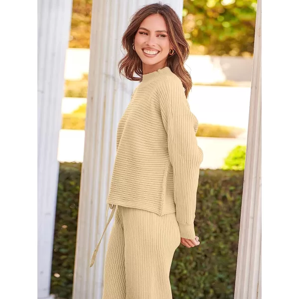 imageANRABESS Womens Two Piece Outfits Batwing Long Sleeve Crop Top amp Ribbed Knit Wide Leg Pants Loungewear Sweater SetsApricot