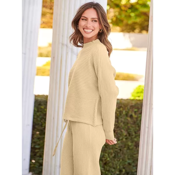 imageANRABESS Womens Two Piece Outfits Batwing Long Sleeve Crop Top amp Ribbed Knit Wide Leg Pants Loungewear Sweater SetsApricot