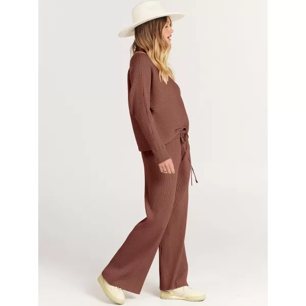 imageANRABESS Womens Two Piece Outfits Batwing Long Sleeve Crop Top amp Ribbed Knit Wide Leg Pants Loungewear Sweater SetsCoffee