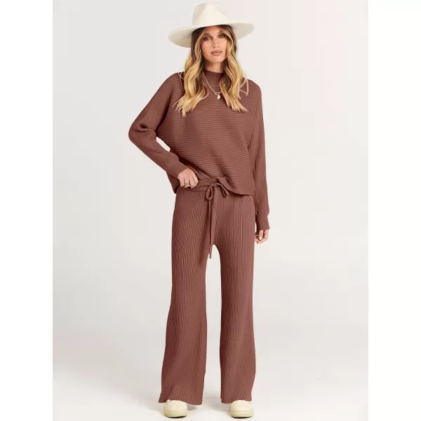 imageANRABESS Womens Two Piece Outfits Batwing Long Sleeve Crop Top amp Ribbed Knit Wide Leg Pants Loungewear Sweater SetsCoffee