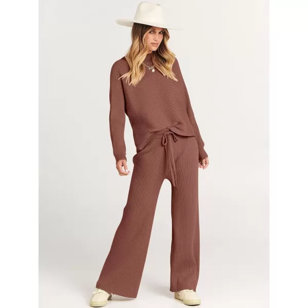 imageANRABESS Womens Two Piece Outfits Batwing Long Sleeve Crop Top amp Ribbed Knit Wide Leg Pants Loungewear Sweater SetsCoffee
