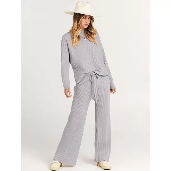 imageANRABESS Womens Two Piece Outfits Batwing Long Sleeve Crop Top amp Ribbed Knit Wide Leg Pants Loungewear Sweater SetsGray