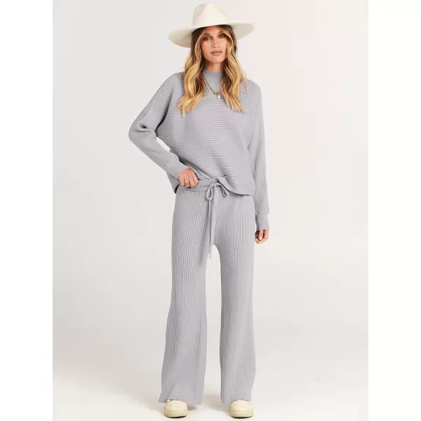 imageANRABESS Womens Two Piece Outfits Batwing Long Sleeve Crop Top amp Ribbed Knit Wide Leg Pants Loungewear Sweater SetsGray