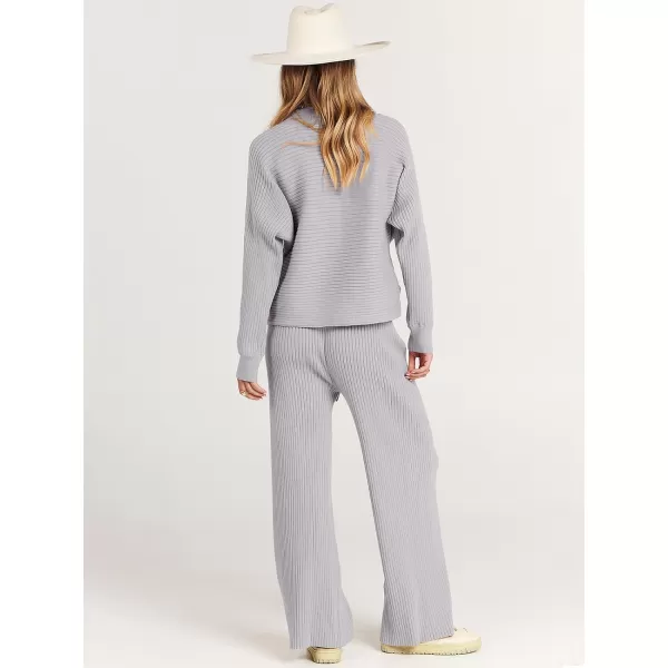 imageANRABESS Womens Two Piece Outfits Batwing Long Sleeve Crop Top amp Ribbed Knit Wide Leg Pants Loungewear Sweater SetsGray