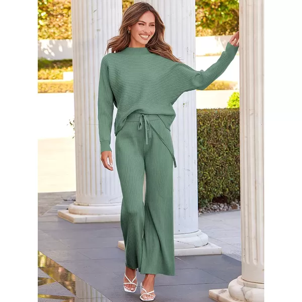 imageANRABESS Womens Two Piece Outfits Batwing Long Sleeve Crop Top amp Ribbed Knit Wide Leg Pants Loungewear Sweater SetsGray Green