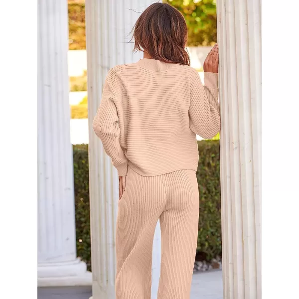 imageANRABESS Womens Two Piece Outfits Batwing Long Sleeve Crop Top amp Ribbed Knit Wide Leg Pants Loungewear Sweater SetsPink