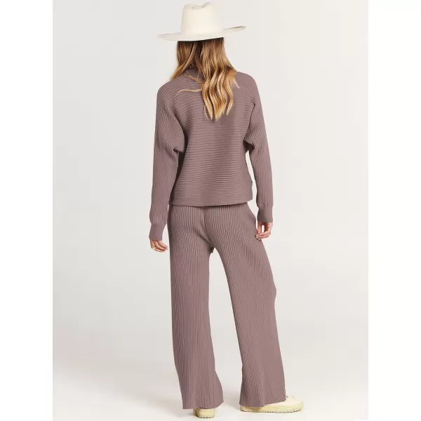 imageANRABESS Womens Two Piece Outfits Batwing Long Sleeve Crop Top amp Ribbed Knit Wide Leg Pants Loungewear Sweater SetsRed Apricot