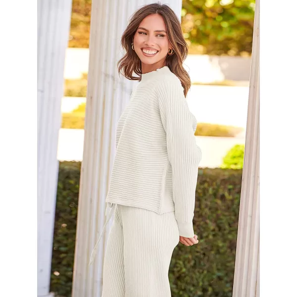 imageANRABESS Womens Two Piece Outfits Batwing Long Sleeve Crop Top amp Ribbed Knit Wide Leg Pants Loungewear Sweater SetsWhite