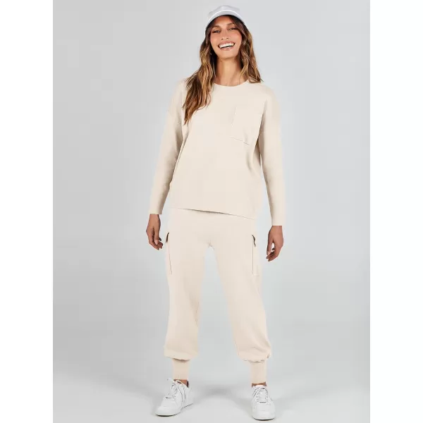 imageANRABESS Womens Two Piece Outfits Knit Sweater Sets Long Sleeve Pullover Tops Cargo Jogger Pants Lounge Matching SetsApricot