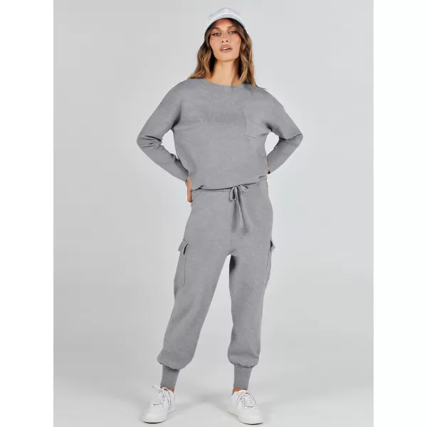 imageANRABESS Womens Two Piece Outfits Knit Sweater Sets Long Sleeve Pullover Tops Cargo Jogger Pants Lounge Matching SetsDark Grey