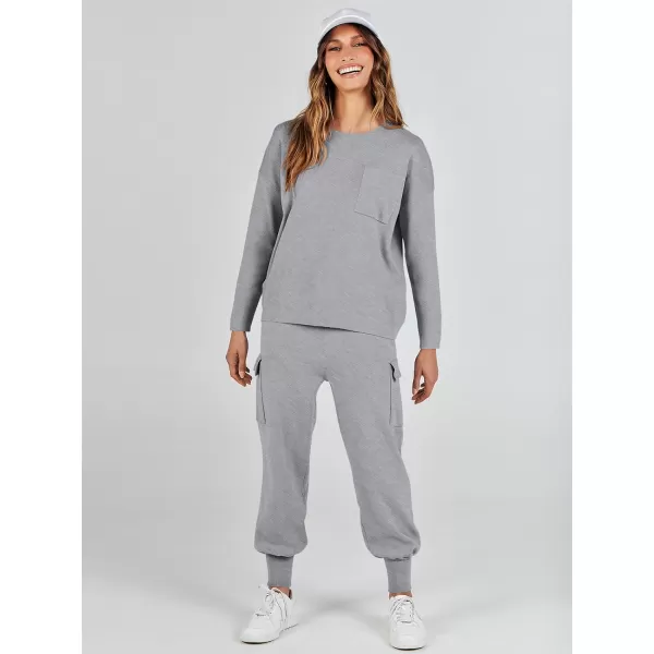 imageANRABESS Womens Two Piece Outfits Knit Sweater Sets Long Sleeve Pullover Tops Cargo Jogger Pants Lounge Matching SetsDark Grey