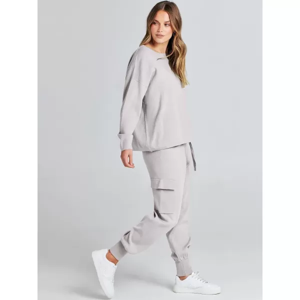 imageANRABESS Womens Two Piece Outfits Knit Sweater Sets Long Sleeve Pullover Tops Cargo Jogger Pants Lounge Matching SetsGrey