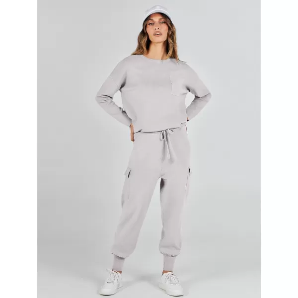 imageANRABESS Womens Two Piece Outfits Knit Sweater Sets Long Sleeve Pullover Tops Cargo Jogger Pants Lounge Matching SetsGrey