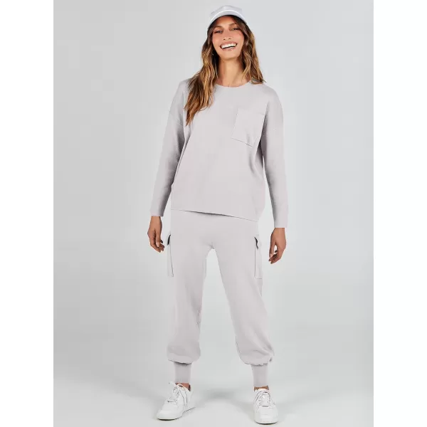 imageANRABESS Womens Two Piece Outfits Knit Sweater Sets Long Sleeve Pullover Tops Cargo Jogger Pants Lounge Matching SetsGrey
