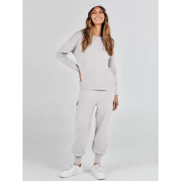 imageANRABESS Womens Two Piece Outfits Knit Sweater Sets Long Sleeve Pullover Tops Cargo Jogger Pants Lounge Matching SetsGrey