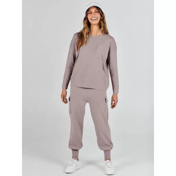imageANRABESS Womens Two Piece Outfits Knit Sweater Sets Long Sleeve Pullover Tops Cargo Jogger Pants Lounge Matching SetsKhaki