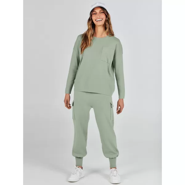 imageANRABESS Womens Two Piece Outfits Knit Sweater Sets Long Sleeve Pullover Tops Cargo Jogger Pants Lounge Matching SetsMint