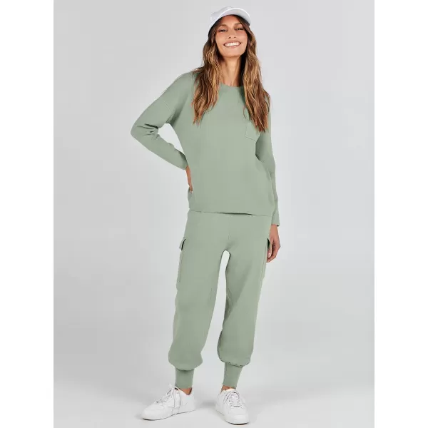 imageANRABESS Womens Two Piece Outfits Knit Sweater Sets Long Sleeve Pullover Tops Cargo Jogger Pants Lounge Matching SetsMint