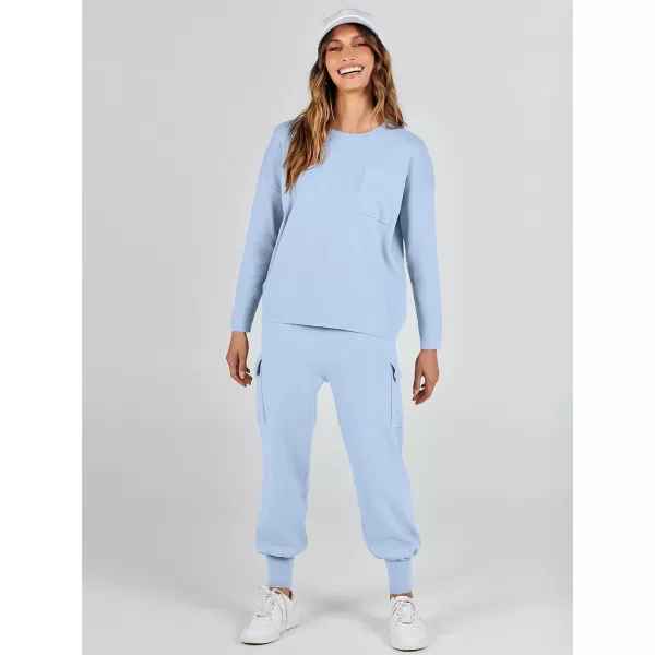 imageANRABESS Womens Two Piece Outfits Knit Sweater Sets Long Sleeve Pullover Tops Cargo Jogger Pants Lounge Matching SetsSky Blue