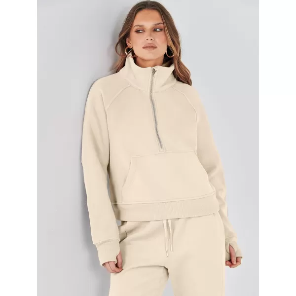 imageANRABESS Womens Two Piece Outfits Long Sleeve 2023 Fall Half Zip Sweatshirt with Jogger Pants Lounge Sets with PocketsApricot