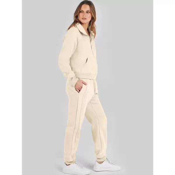 imageANRABESS Womens Two Piece Outfits Long Sleeve 2023 Fall Half Zip Sweatshirt with Jogger Pants Lounge Sets with PocketsApricot