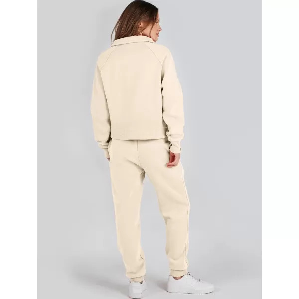 imageANRABESS Womens Two Piece Outfits Long Sleeve 2023 Fall Half Zip Sweatshirt with Jogger Pants Lounge Sets with PocketsApricot
