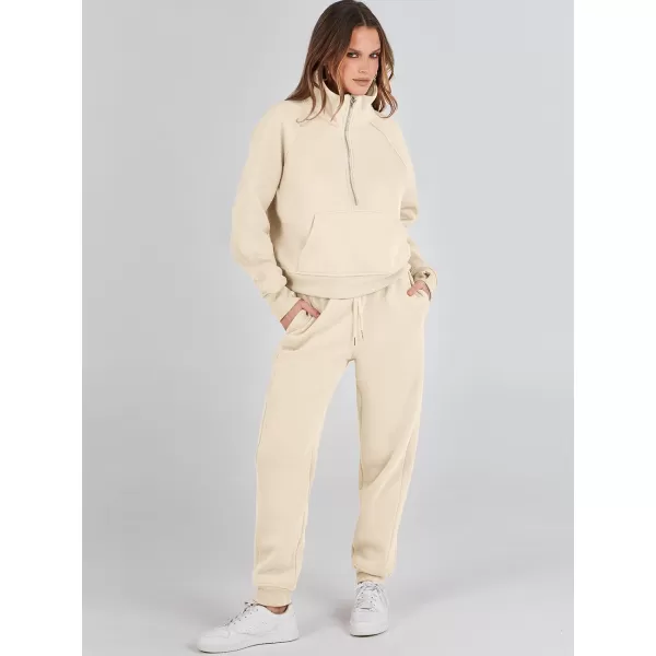 imageANRABESS Womens Two Piece Outfits Long Sleeve 2023 Fall Half Zip Sweatshirt with Jogger Pants Lounge Sets with PocketsApricot