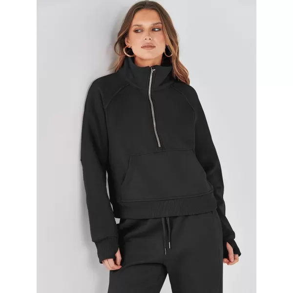 imageANRABESS Womens Two Piece Outfits Long Sleeve 2023 Fall Half Zip Sweatshirt with Jogger Pants Lounge Sets with PocketsBlack