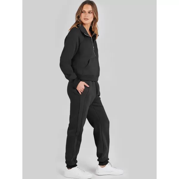 imageANRABESS Womens Two Piece Outfits Long Sleeve 2023 Fall Half Zip Sweatshirt with Jogger Pants Lounge Sets with PocketsBlack