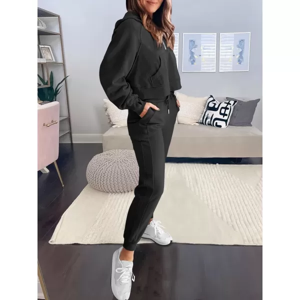 imageANRABESS Womens Two Piece Outfits Long Sleeve 2023 Fall Half Zip Sweatshirt with Jogger Pants Lounge Sets with PocketsBlack