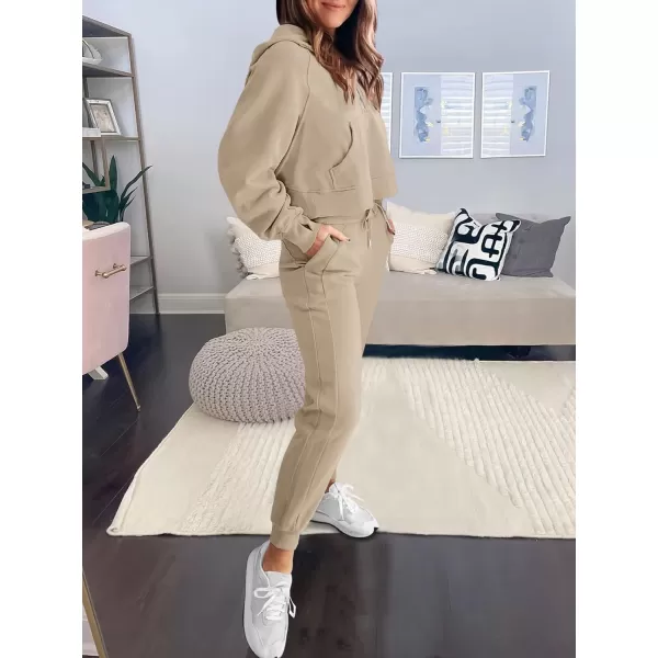 imageANRABESS Womens Two Piece Outfits Long Sleeve 2023 Fall Half Zip Sweatshirt with Jogger Pants Lounge Sets with PocketsCamel