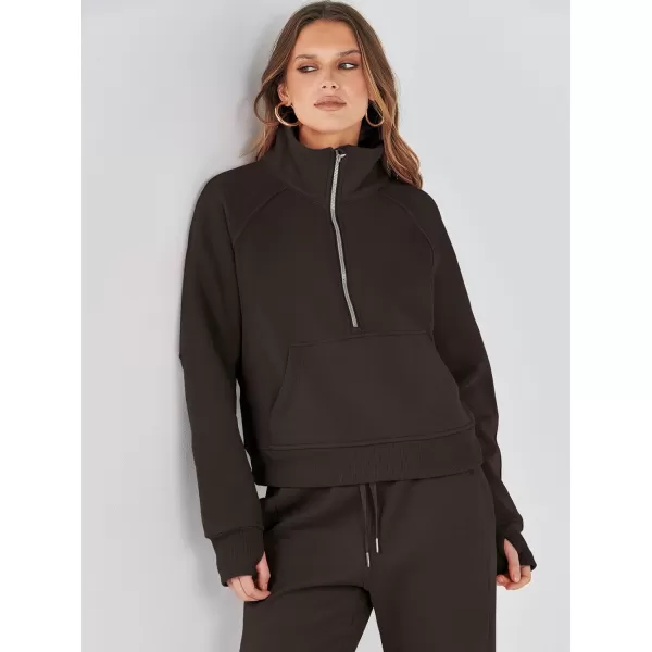 imageANRABESS Womens Two Piece Outfits Long Sleeve 2023 Fall Half Zip Sweatshirt with Jogger Pants Lounge Sets with PocketsDark Brown