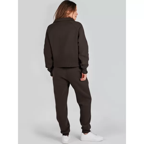 imageANRABESS Womens Two Piece Outfits Long Sleeve 2023 Fall Half Zip Sweatshirt with Jogger Pants Lounge Sets with PocketsDark Brown