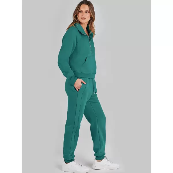 imageANRABESS Womens Two Piece Outfits Long Sleeve 2023 Fall Half Zip Sweatshirt with Jogger Pants Lounge Sets with PocketsDeep Green
