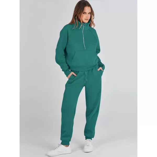 imageANRABESS Womens Two Piece Outfits Long Sleeve 2023 Fall Half Zip Sweatshirt with Jogger Pants Lounge Sets with PocketsDeep Green