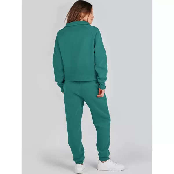 imageANRABESS Womens Two Piece Outfits Long Sleeve 2023 Fall Half Zip Sweatshirt with Jogger Pants Lounge Sets with PocketsDeep Green