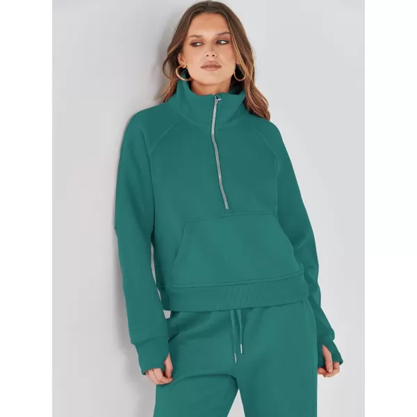 imageANRABESS Womens Two Piece Outfits Long Sleeve 2023 Fall Half Zip Sweatshirt with Jogger Pants Lounge Sets with PocketsDeep Green